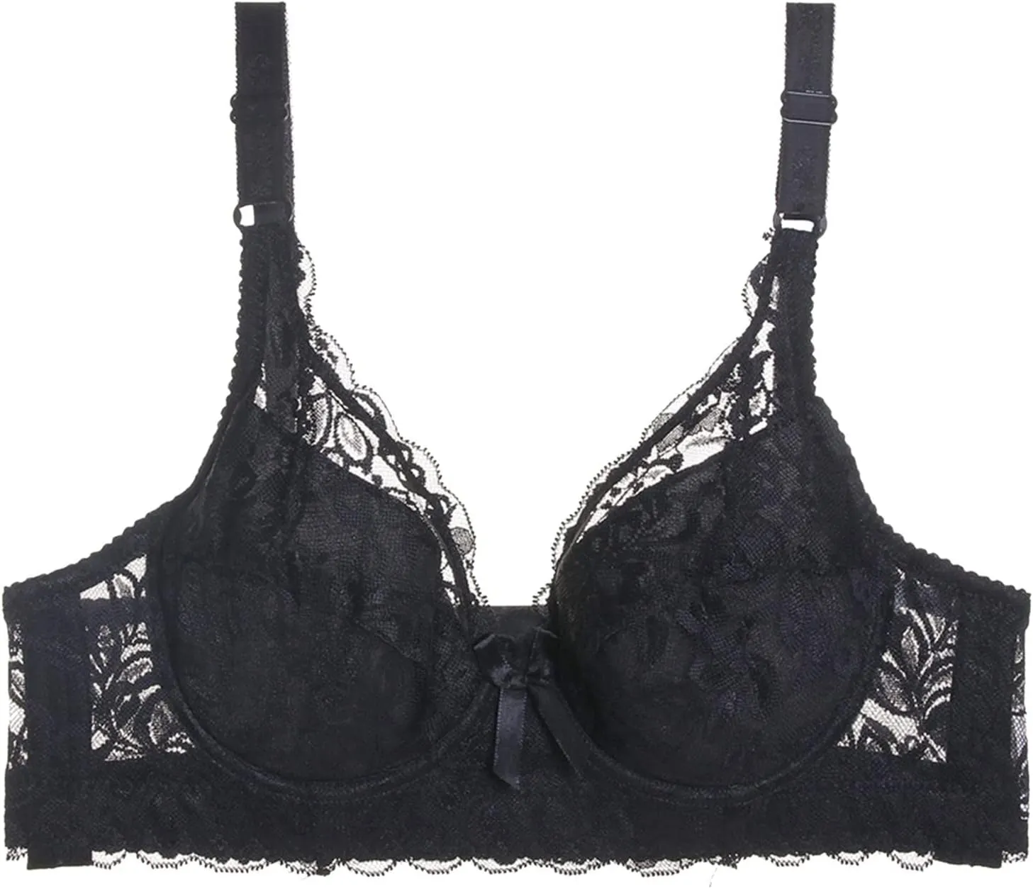 Women's Plus Size Sexy Floral Lace Scalloped Trim Wireless Bra Adjustable Strap V Neck Everyday Bralette