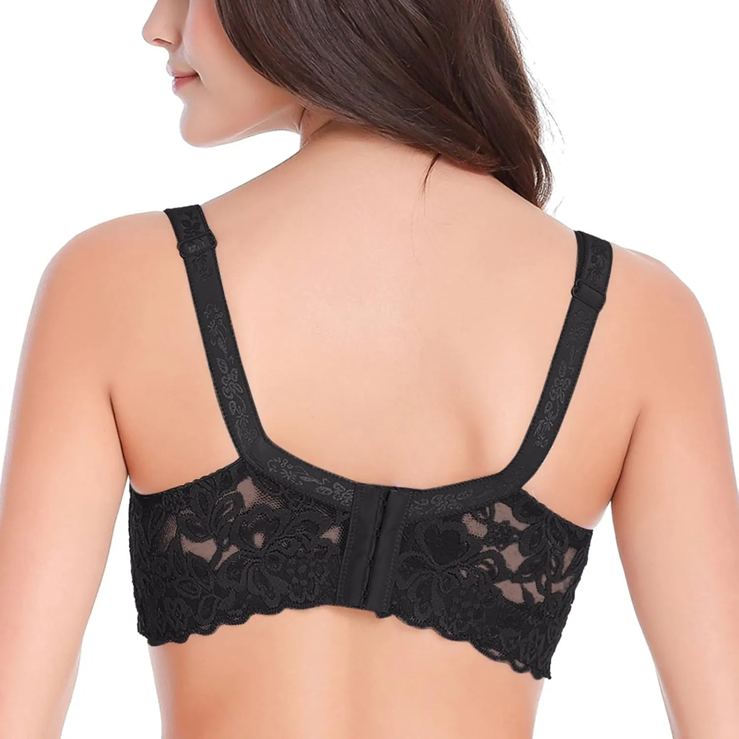 Women's Plus Size Sexy Floral Lace Scalloped Trim Wireless Bra Adjustable Strap V Neck Everyday Bralette