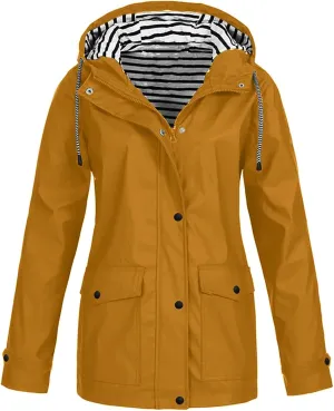 Women's Rain Jacket 2024 Fall Lightweight Waterproof Raincoat Plus Size Outdoor Hooded Trench Coat S-5XL