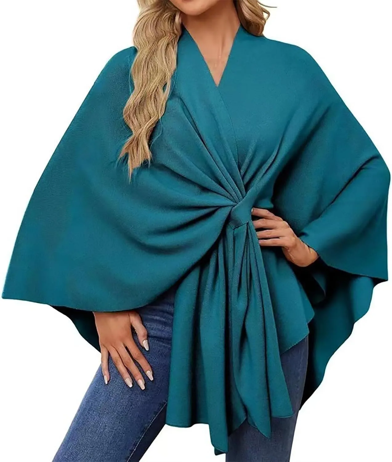 Women's Shawl Wrap Knitted Open Front Poncho Cape Oversized Sweaters Casual Cardigan Shawls for Fall Winter