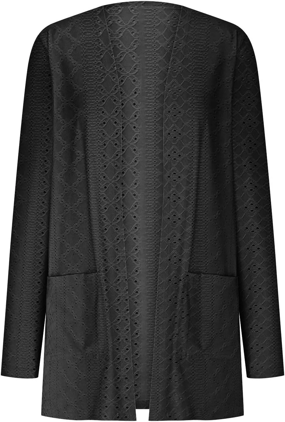 Womens Summer Eyelet Cardigans Long Sleeve Lightweight Open Front Cover Up Boho Summer Beach Coverups with Pockets