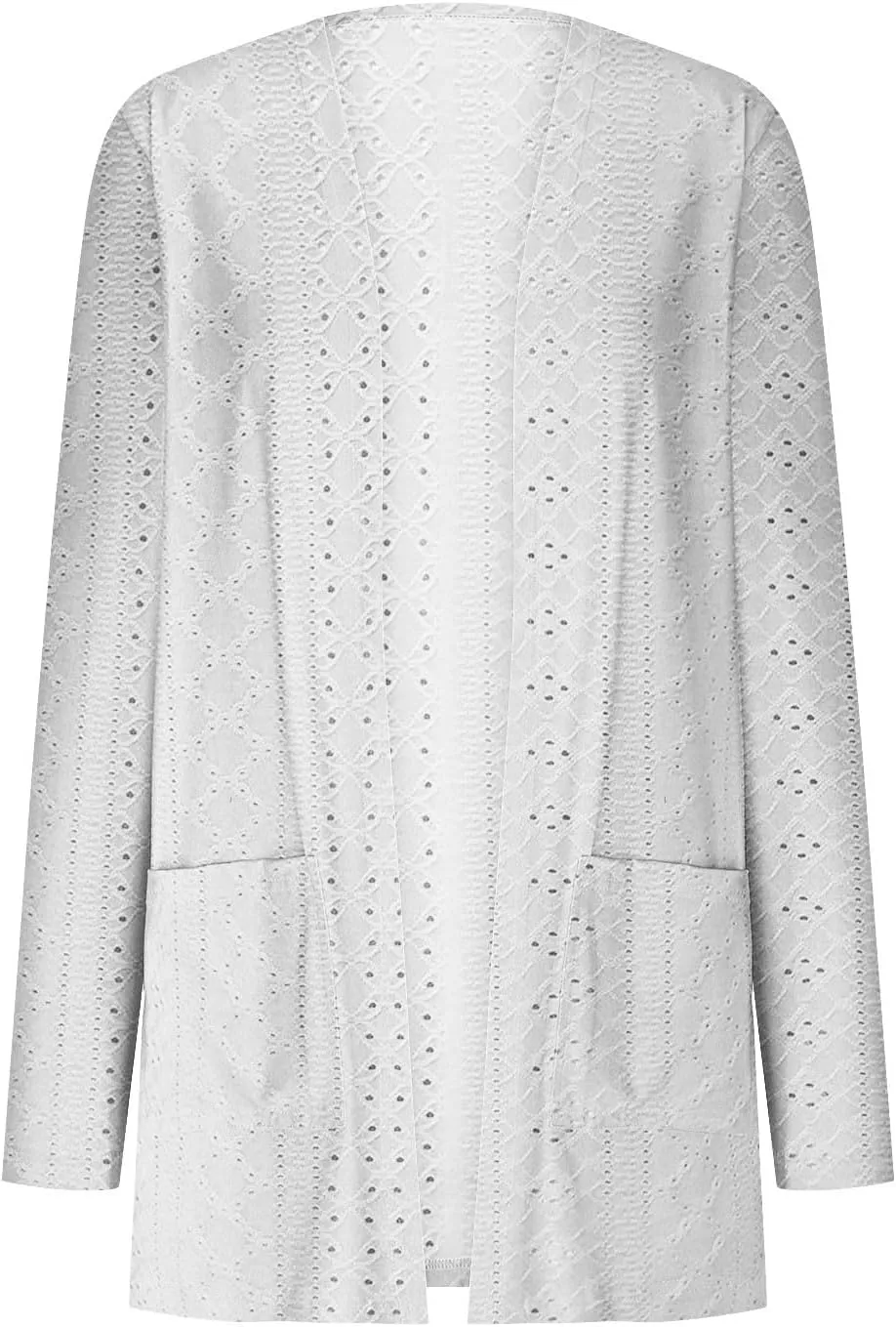 Womens Summer Eyelet Cardigans Long Sleeve Lightweight Open Front Cover Up Boho Summer Beach Coverups with Pockets
