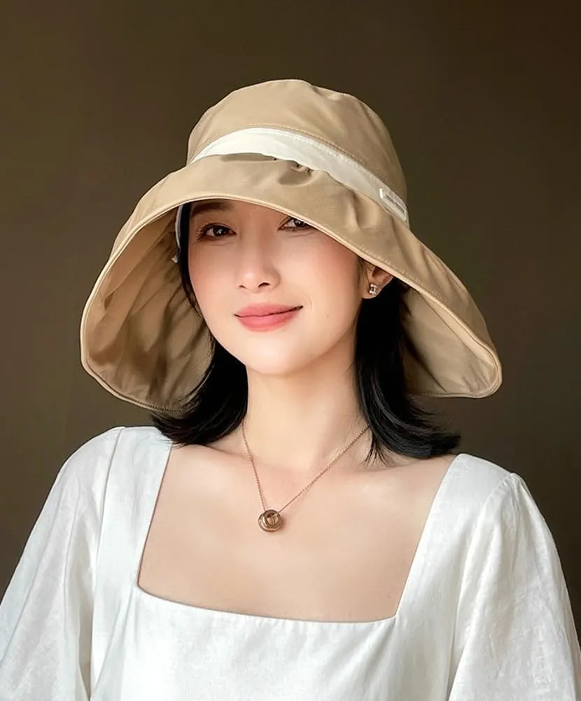 Women's Sun Hat Summer Sun Protection Large Brim Bucket Hat Sun Hat Outdoor Beach Hat Fisherman Hat Foldable UV Protection