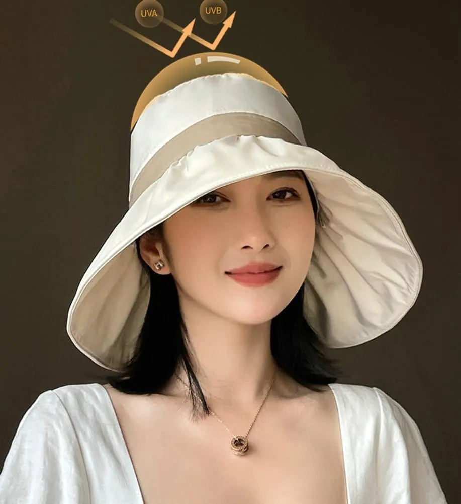 Women's Sun Hat Summer Sun Protection Large Brim Bucket Hat Sun Hat Outdoor Beach Hat Fisherman Hat Foldable UV Protection