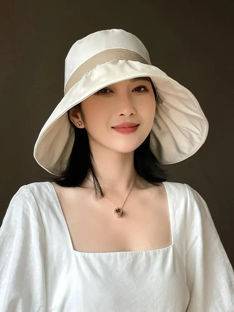 Women's Sun Hat Summer Sun Protection Large Brim Bucket Hat Sun Hat Outdoor Beach Hat Fisherman Hat Foldable UV Protection