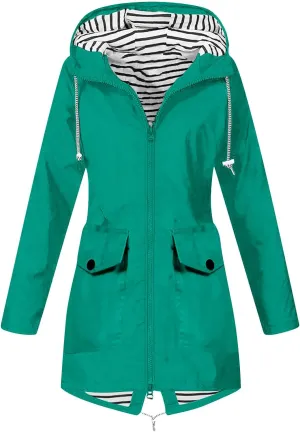 Womens Waterproof Raincoat Lightweight Rain Jacket Hooded Windbreaker Jackets Outdoor Hiking Rain Jackets