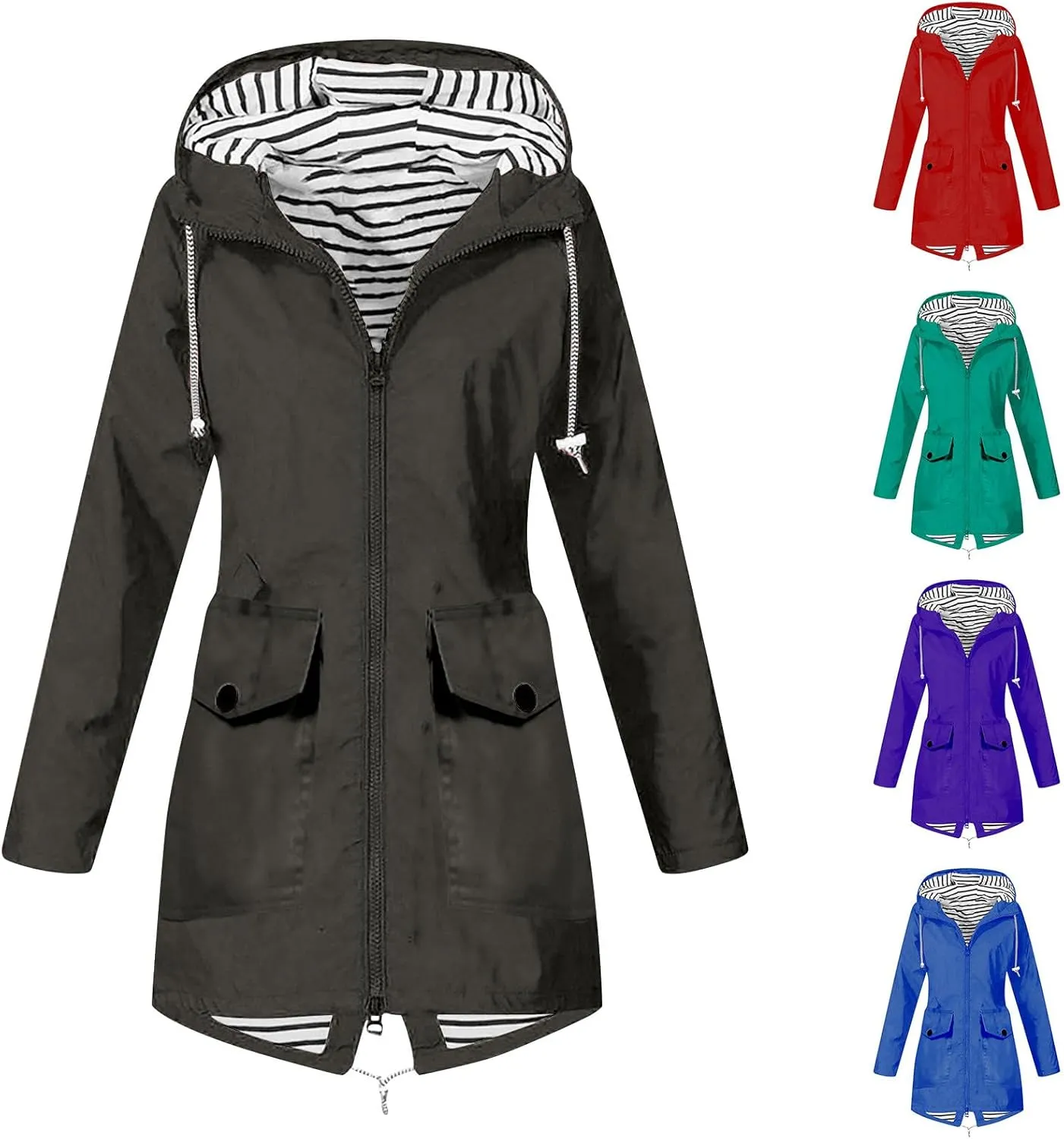 Womens Waterproof Raincoat Lightweight Rain Jacket Hooded Windbreaker Jackets Outdoor Hiking Rain Jackets