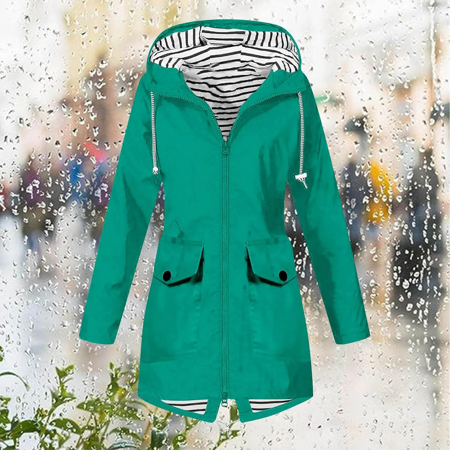 Womens Waterproof Raincoat Lightweight Rain Jacket Hooded Windbreaker Jackets Outdoor Hiking Rain Jackets