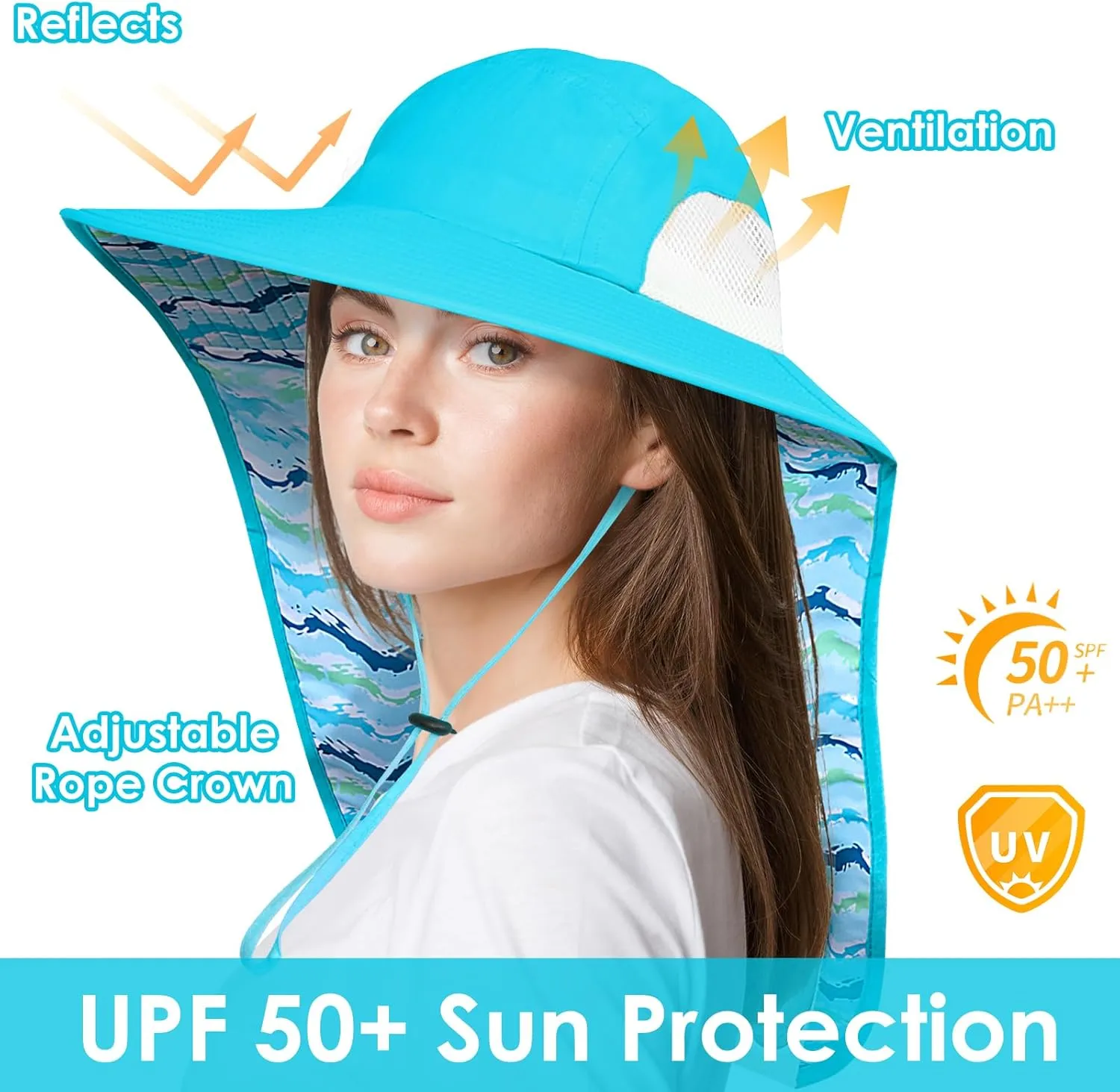 Women's Wide Brim Sun Hat with Neck Flap UPF 50  UV Protection  Lightweight Outdoor Hats for Beach Fishing Hiking