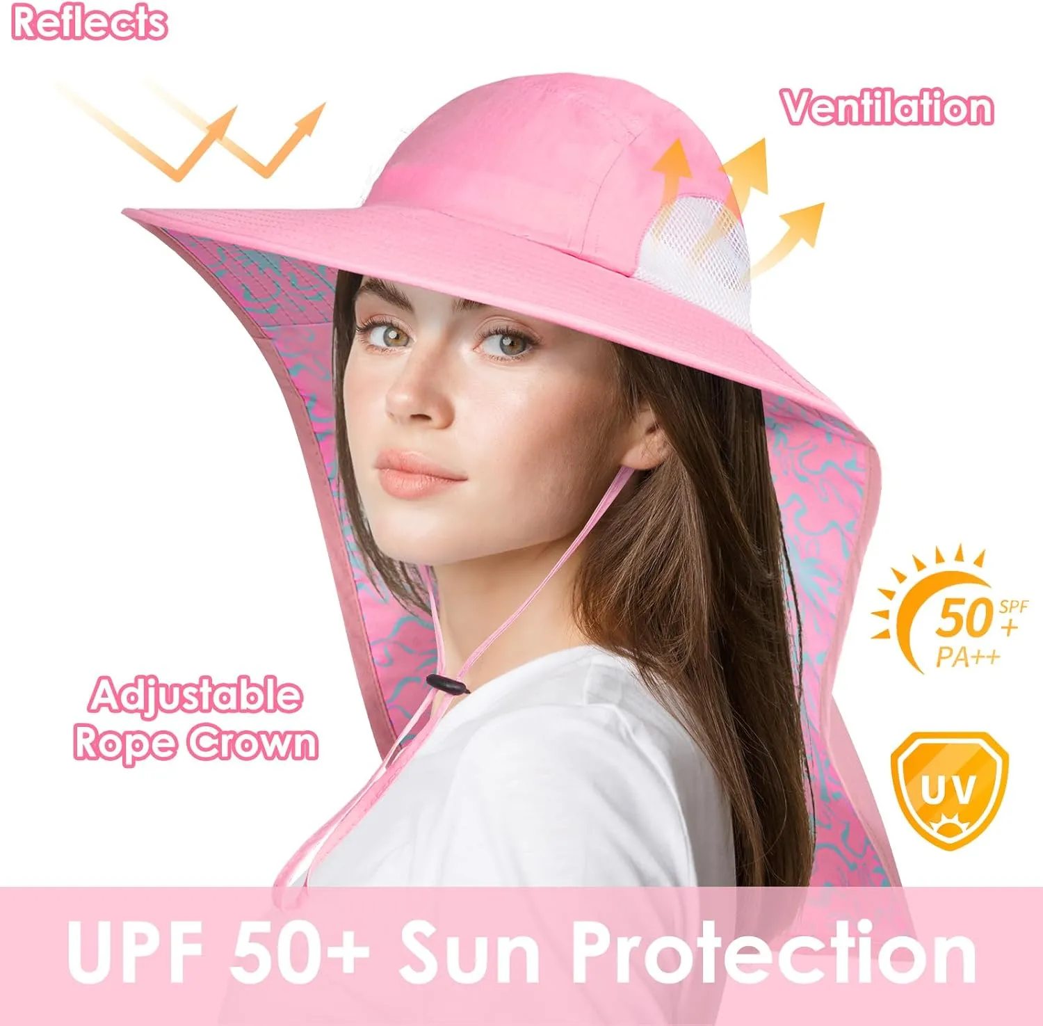 Women's Wide Brim Sun Hat with Neck Flap UPF 50  UV Protection  Lightweight Outdoor Hats for Beach Fishing Hiking