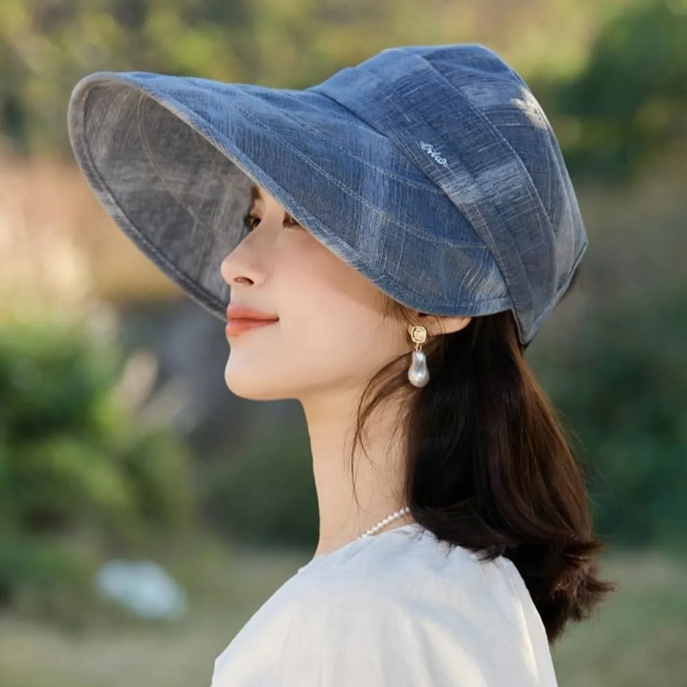 Womens Wide Brim Sun Hats Foldable Adjustable Visor Hat Summer Ponytail Beach Cap UPF 50  UV Protective 2025