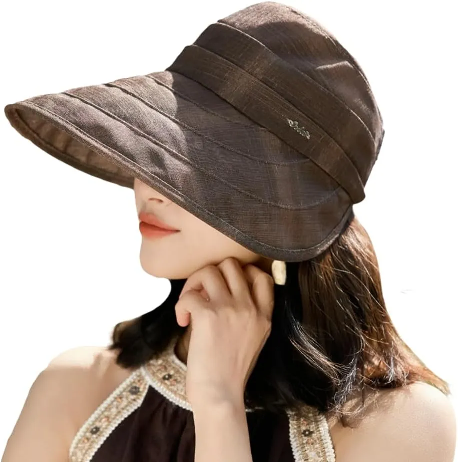 Womens Wide Brim Sun Hats Foldable Adjustable Visor Hat Summer Ponytail Beach Cap UPF 50  UV Protective 2025
