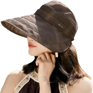 Womens Wide Brim Sun Hats Foldable Adjustable Visor Hat Summer Ponytail Beach Cap UPF 50  UV Protective 2025