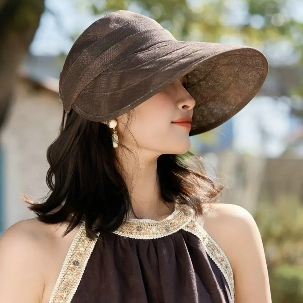 Womens Wide Brim Sun Hats Foldable Adjustable Visor Hat Summer Ponytail Beach Cap UPF 50  UV Protective 2025