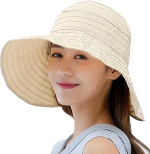 Women's Wide Brim UPF 50  Sun Hat with Ponytail Hole Summer Roll Up Beach Hat Fishing Hat