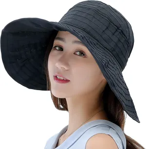 Women's Wide Brim UPF 50  Sun Hat with Ponytail Hole Summer Roll Up Beach Hat Fishing Hat