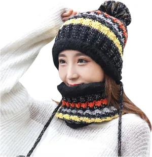 Womens Winter Beanie Hat Warm Fleece Lined Knitted Soft Ski Cap with Pom Pom Christmas Hat for Cold Weather
