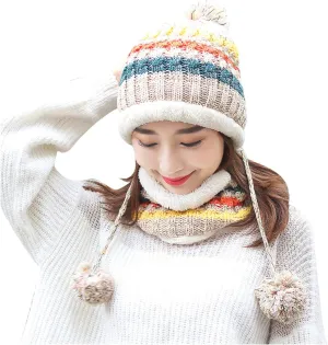 Womens Winter Beanie Hat Warm Fleece Lined Knitted Soft Ski Cap with Pom Pom Christmas Hat for Cold Weather
