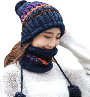 Womens Winter Beanie Hat Warm Fleece Lined Knitted Soft Ski Cap with Pom Pom Christmas Hat for Cold Weather