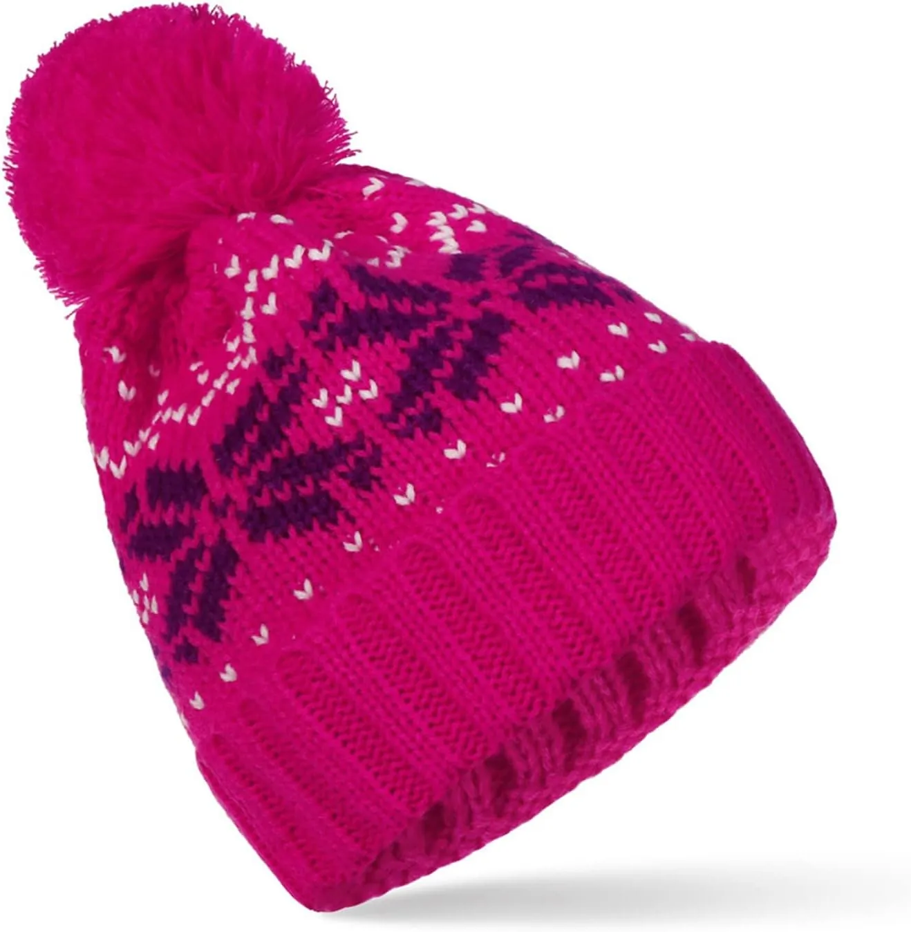 Womens Winter Beanie Hat, Warm Fleece Lined Knitted Soft Ski Cuff Cap with Pom Pom Christmas Fuzzy Hat