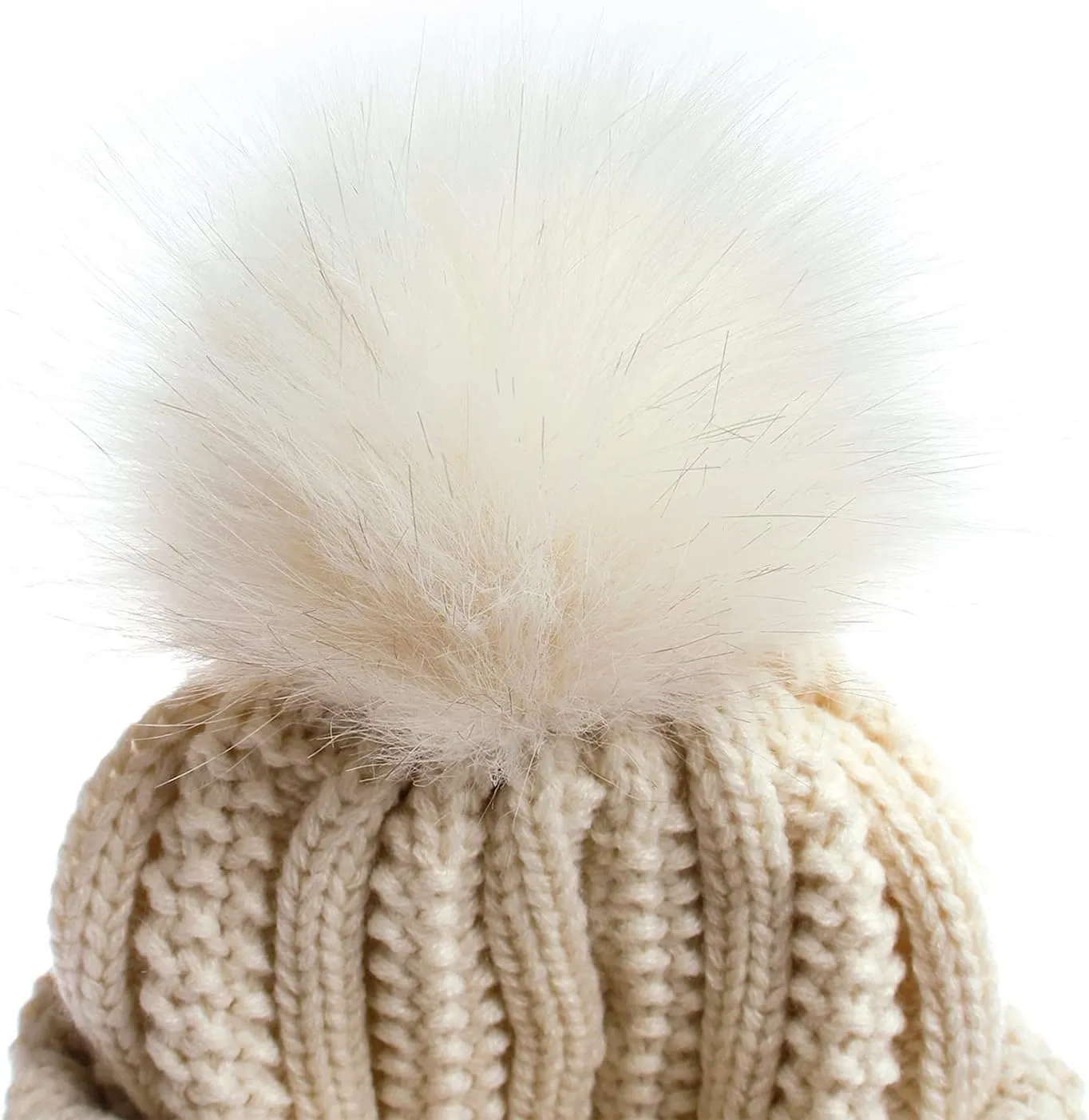 Womens Winter Beanie Hat, Warm Fleece Lined Knitted Soft Ski Cuff Cap with Pom Pom Winter Ribbed Beanie Hat (Red, One Size)