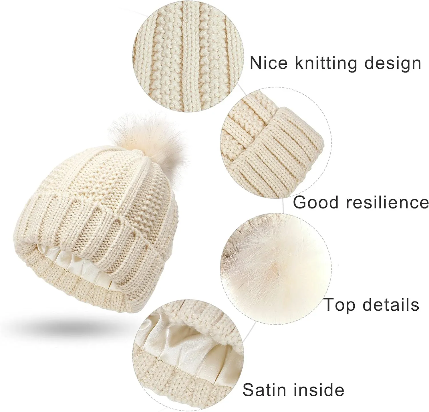 Womens Winter Beanie Hat, Warm Fleece Lined Knitted Soft Ski Cuff Cap with Pom Pom Winter Ribbed Beanie Hat (Red, One Size)