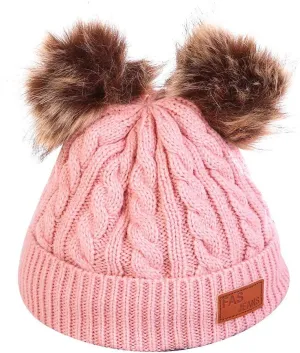 Womens Winter Beanie Hat Warm Lined Faux Fur Pom Pom Knitted Warm Beanie Chunky Baggy Cap for Women men (Hot Pink, Free Size)