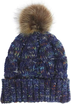 Womens Winter Beanie Hat, Warm Lined Knitted Soft Ski Cuff Cap Slouchy Ski Cap Chunky Baggy Hat with Pom Pom (Navy, Free Size)