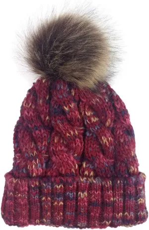 Womens Winter Beanie Hat, Warm Lined Knitted Soft Ski Cuff Cap Slouchy Ski Cap Chunky Baggy Hat with Pom Pom (Wine, Free Size)