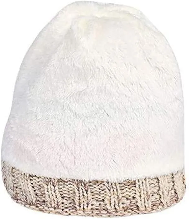Womens Winter Knit Beanie Hat with Faux Fur pom pom Cap Fleece Lined Skull Cap.