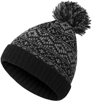 Women's Winter Knit Beanie Hat with Faux Fur Warm Skull Cap Beanies for Women Winter Pompom Beanie Hat
