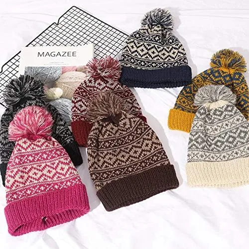 Women's Winter Knit Beanie Hat with Faux Fur Warm Skull Cap Beanies for Women Winter Pompom Beanie Hat