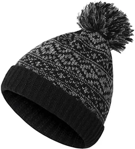 Women's Winter Knit Beanie Hat with Faux Fur Warm Skull Cap Beanies for Women Winter Pompom Beanie Hat