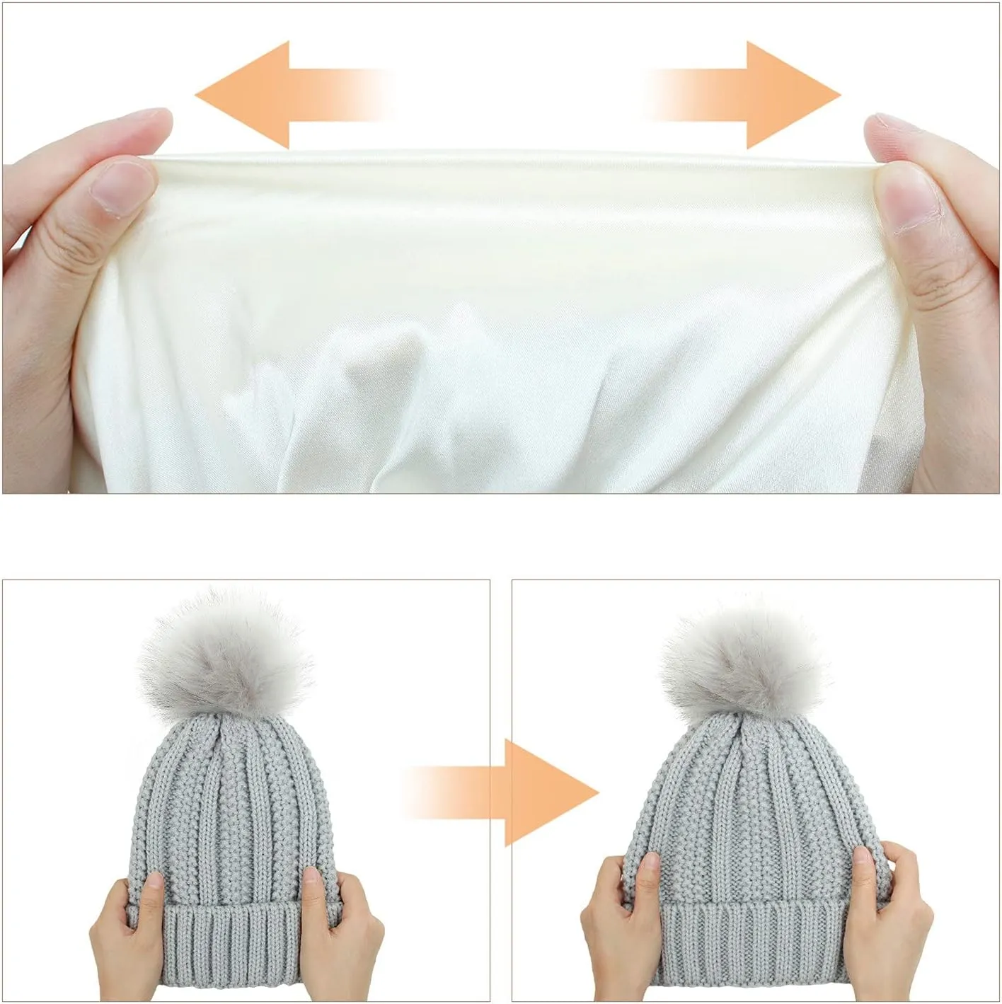 Womens Winter Knitted Beanie Hat with Faux Fur Pom Winter Fashion Solid Warm Knit Skull Cap Beanie for Women