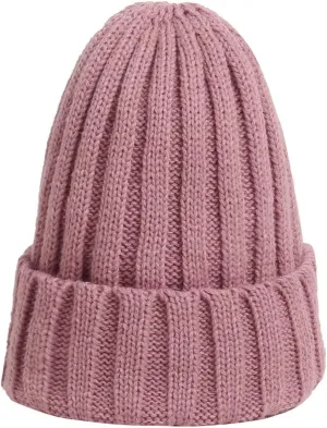 Womens Winter Ribbed Beanie Cap Chunky Cable Knit Pompom Soft Warm Hat Roll Up Edge Ribbed Watch Cap