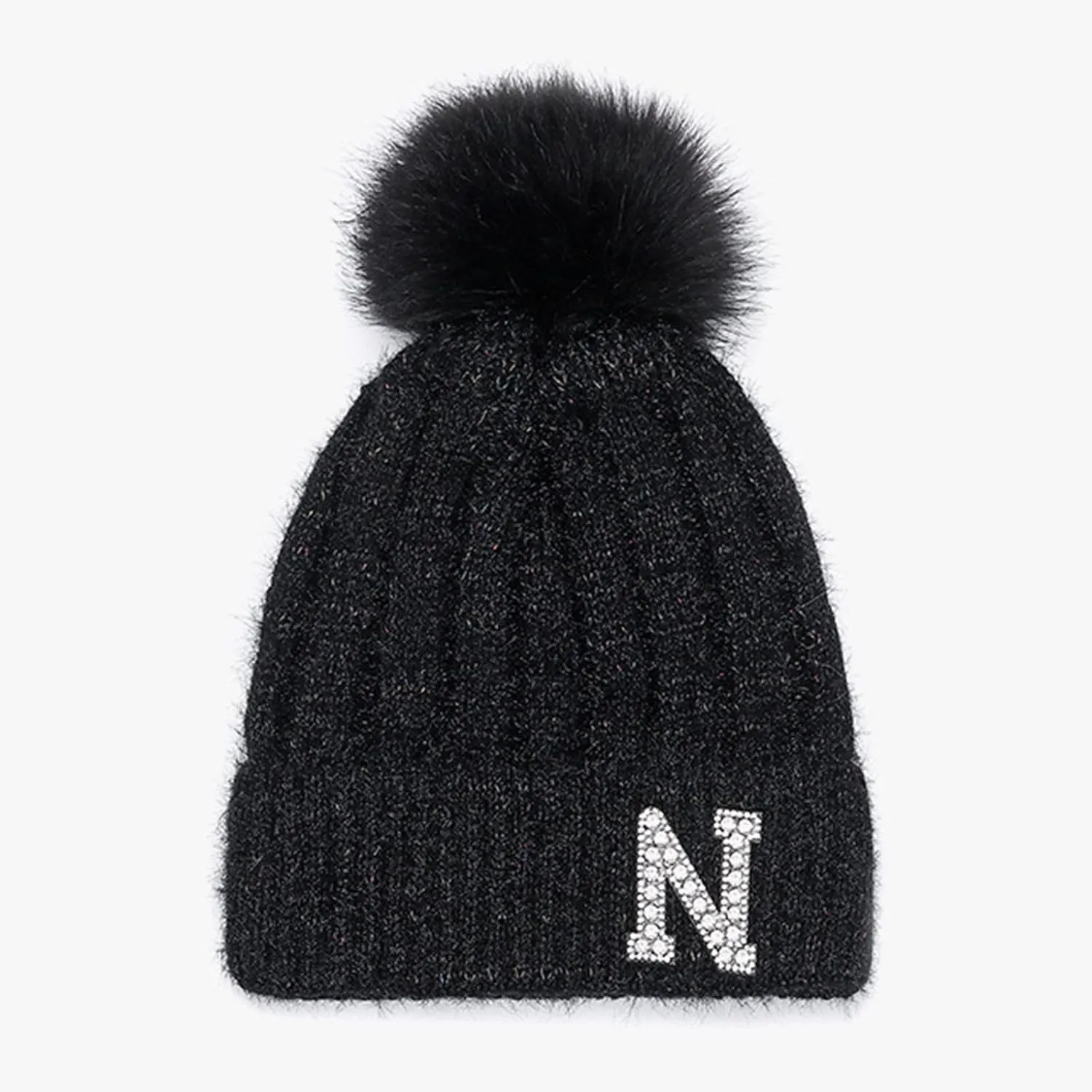 Women's Winter Soft Knit Beanie Hat with Faux Fur Pom Pom Warm Skull Cap Beanies for Women Cold Weather
