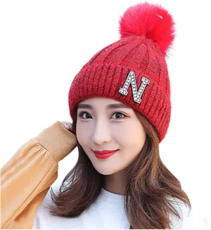 Women's Winter Soft Knit Beanie Hat with Faux Fur Pom Pom Warm Skull Cap Beanies for Women Cold Weather