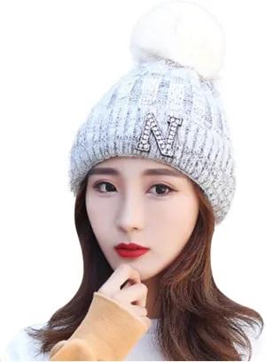 Women's Winter Soft Knit Beanie Hat with Faux Fur Pom Pom Warm Skull Cap Beanies for Women Cold Weather