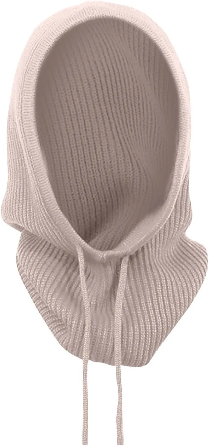 Womens Winter Warm Elastic Soft Ear Protection Knitted Scarf Mask hat Fleece Lined Beanie Hat one-Piece hat Hat one-Piece hat
