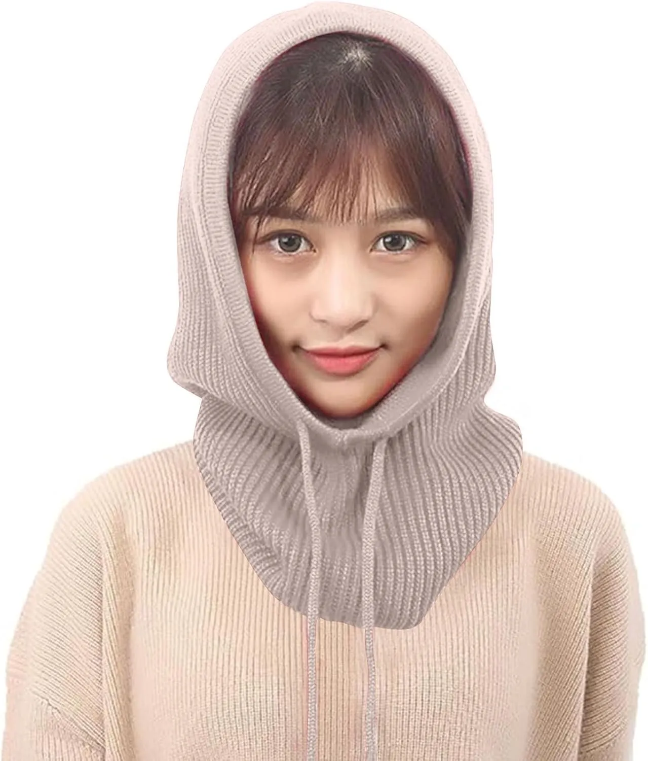 Womens Winter Warm Elastic Soft Ear Protection Knitted Scarf Mask hat Fleece Lined Beanie Hat one-Piece hat Hat one-Piece hat