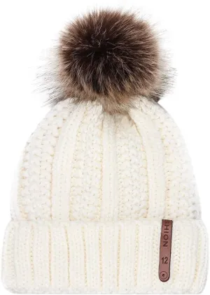 Women's Wool Knitted Hat Solid Color Roll up Edge Slouchy Skully Hat Winter Warm Snow Cap with Faux Pom