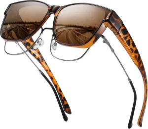 Wzerry Polarized Fit Over Glasses Sunglasses, Wear Over Sunglasses Wrap Around Shades for Men Women UV400 Pretection