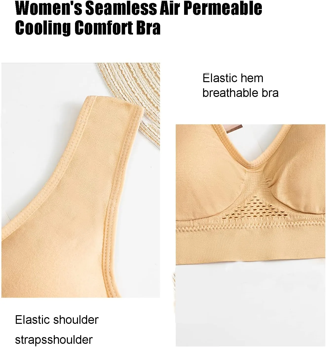 XIRUJNFD Women's Seamless Air Permeable Cooling Comfort Bra, Sleep Bras Air Cooling Bra Sport Yoga Wirefree Bra