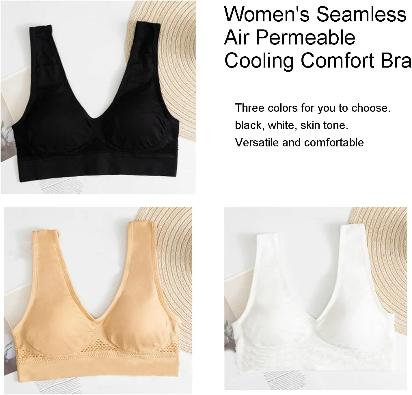 XIRUJNFD Women's Seamless Air Permeable Cooling Comfort Bra, Sleep Bras Air Cooling Bra Sport Yoga Wirefree Bra