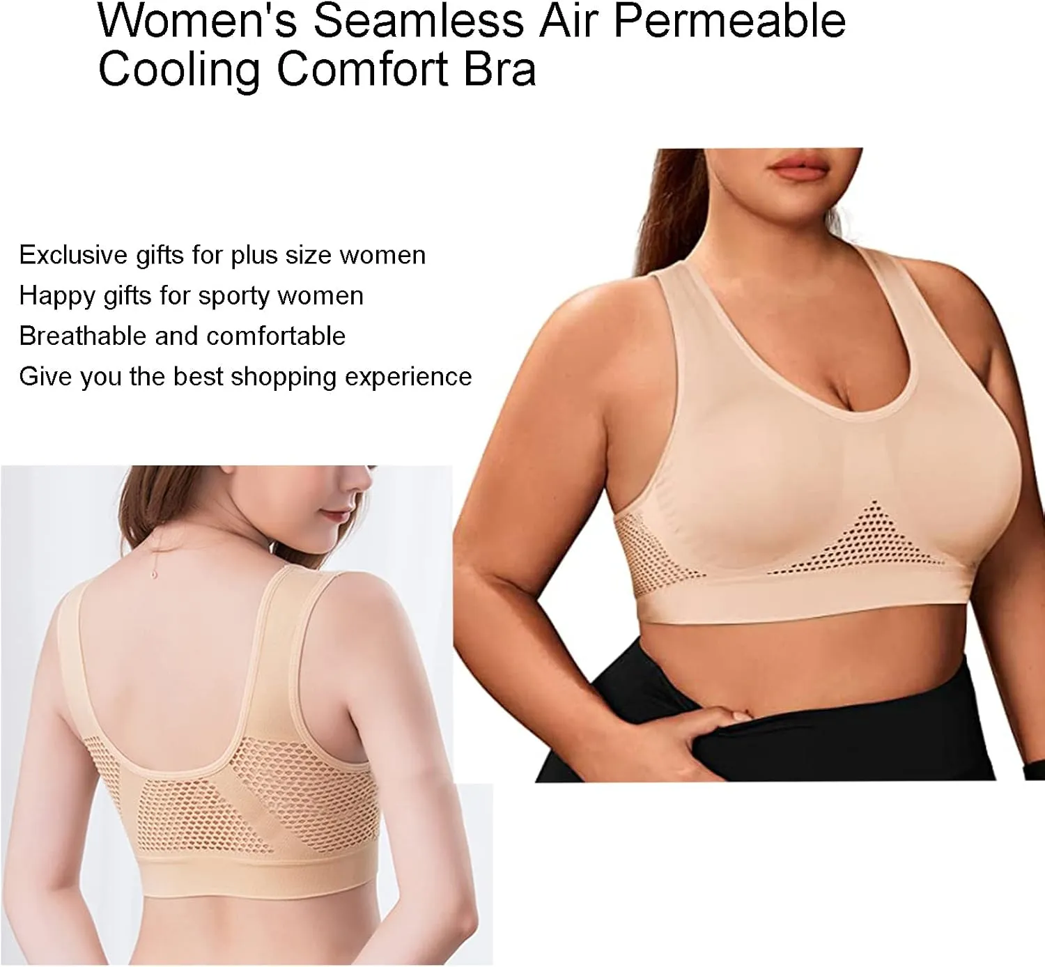 XIRUJNFD Women's Seamless Air Permeable Cooling Comfort Bra, Sleep Bras Air Cooling Bra Sport Yoga Wirefree Bra