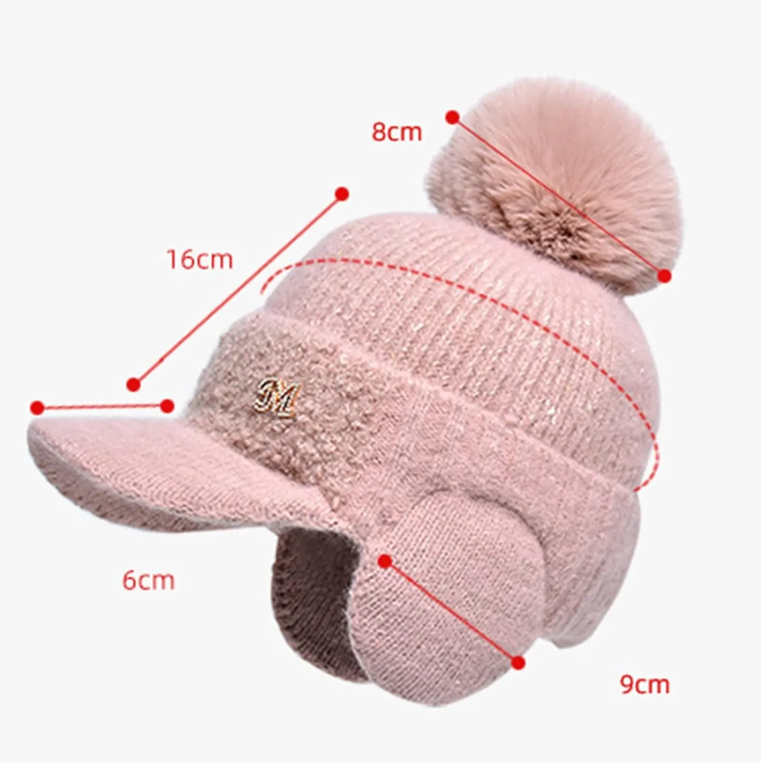YOLAI Fleec Lined Beanie Hats with Visor Brim Winter Knit Ski Cap Women Pom-Pom Beanie Hats Earflap Knitted Hat