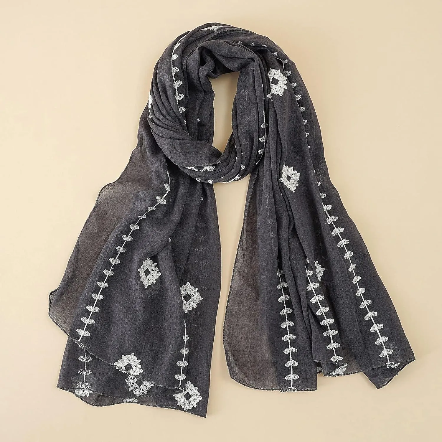 YOLAI Ladies Lightweight Scarves Fashion Flowers Print Women Cotton Wrap Scarf Head Shawl Summer Gift