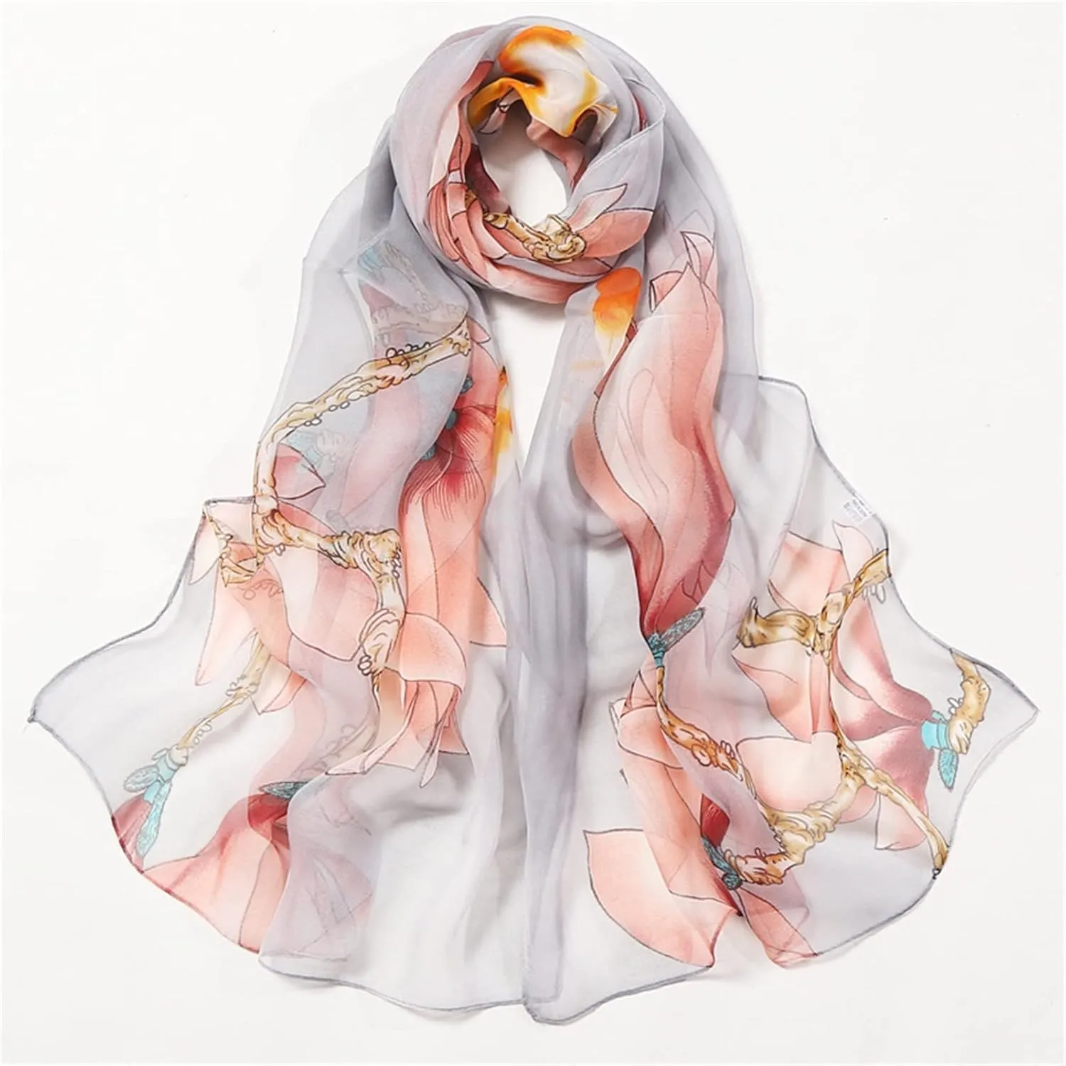 YOLAI Silk Chiffon Long Scarf For Women Fashion Scarves Lightweight Scarfs Print Floral Pattern Scarf Shawls