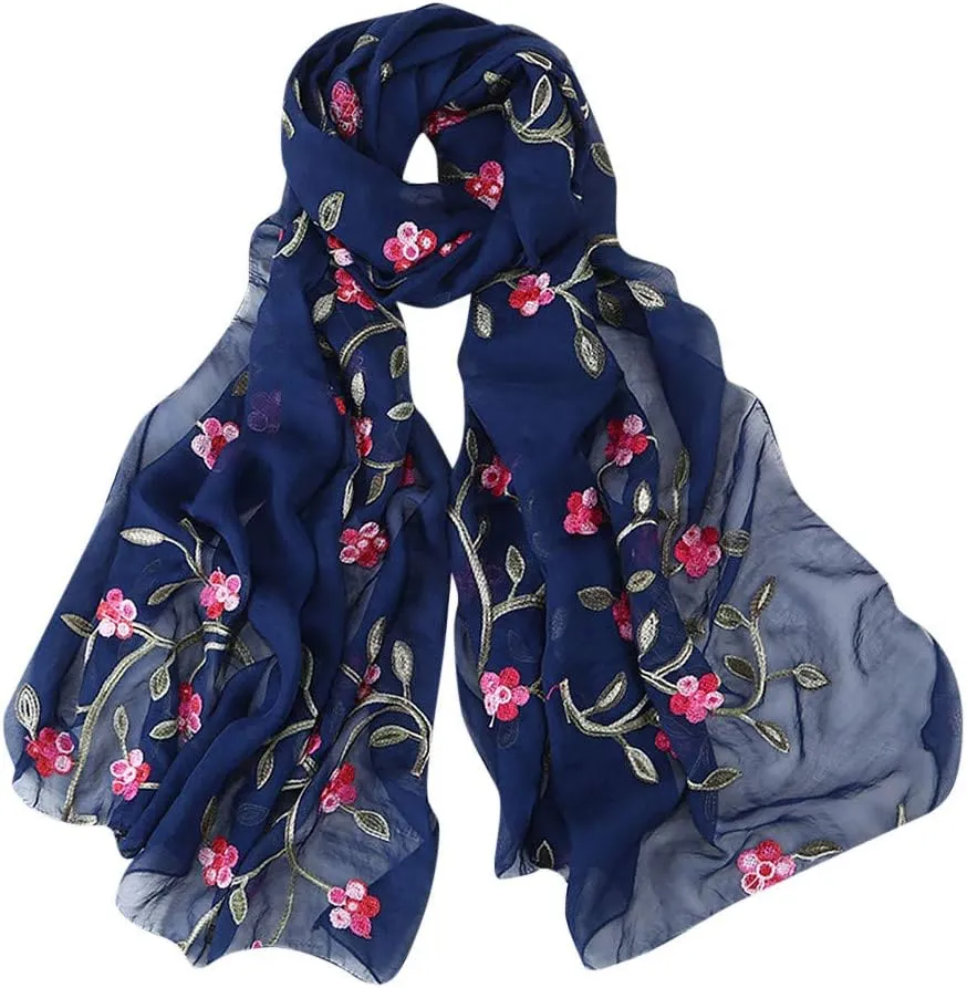 YOLAI Silk Scarves For Women Floral Print Satin Long Scarf For Headscarf Hair Wraps Shawl Fashion (White, One size)
