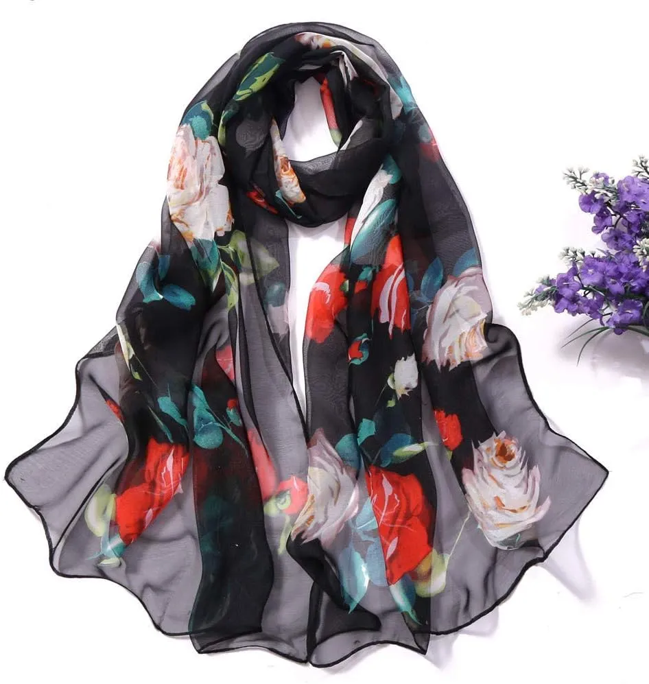 YOLAI Women Soft Floral Print Shawl Chiffon Sheer Scarf Chiffon Scarf Sheer Wrap For Women Lightweight Sheer Scarf